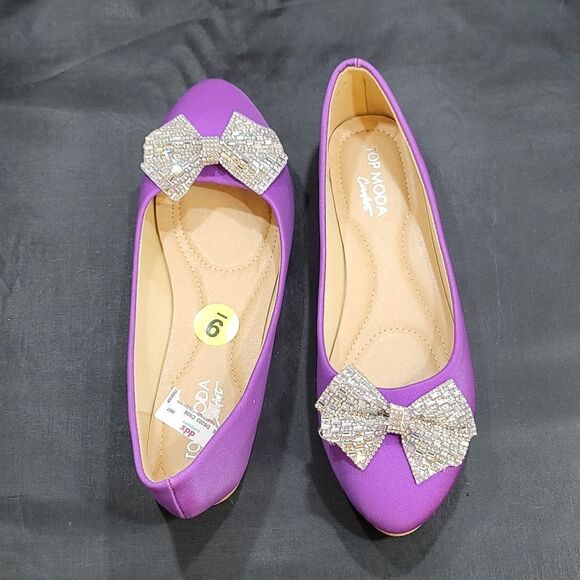 BRAND NEW TOP-MODA RHINESTONE BOWNOT ALMOND TOE FLATS - Picture 10 of 14
